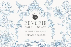 Blue Victorian Vintage Fine Line Art