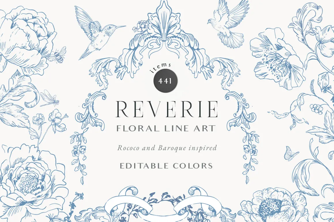 Blue Victorian Vintage Fine Line Art
