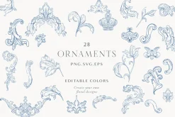 Blue Victorian Vintage Fine Line Art