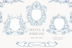 Blue Victorian Vintage Fine Line Art