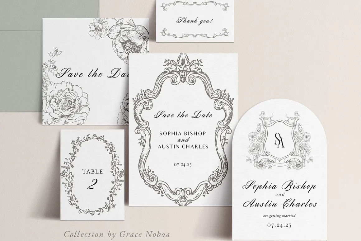 Blue Victorian Vintage Fine Line Art