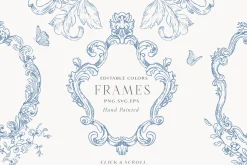 Blue Victorian Vintage Fine Line Art