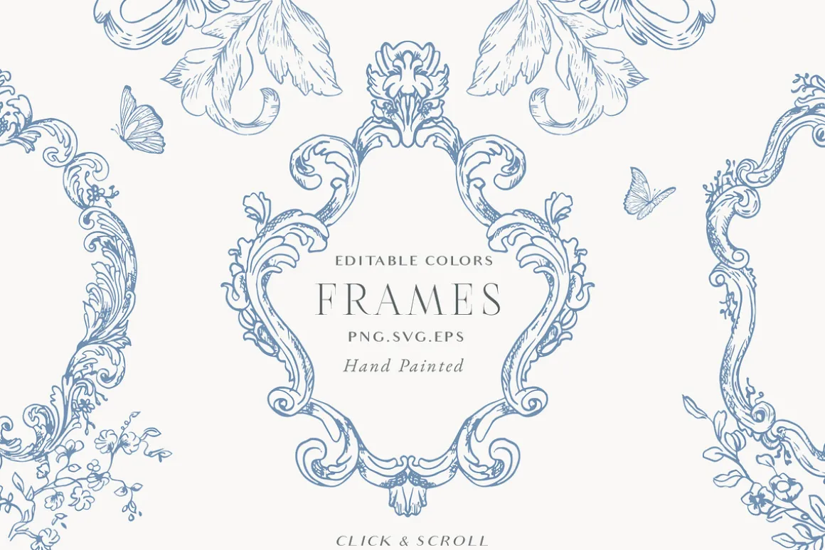 Blue Victorian Vintage Fine Line Art