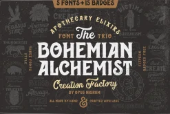 Bohemian Alchemist 5 Font + 15 Badge