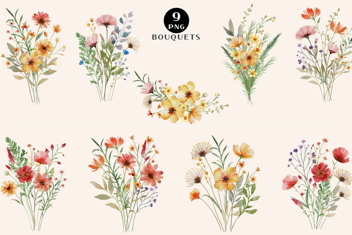 Boho Watercolor Wildflowers