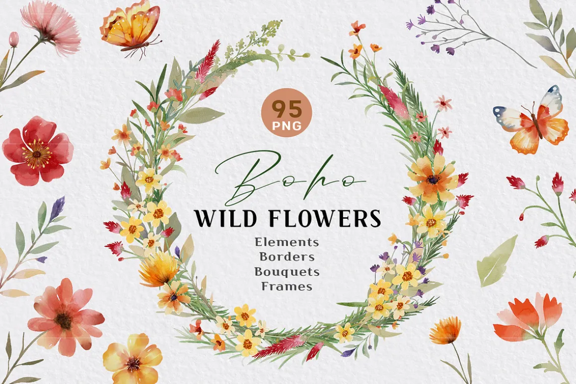 Boho Watercolor Wildflowers