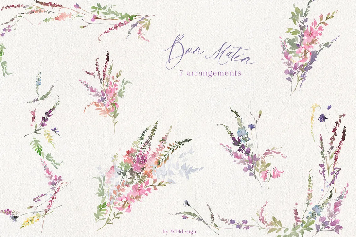 Bon Matin Watercolor Floral Clip Art