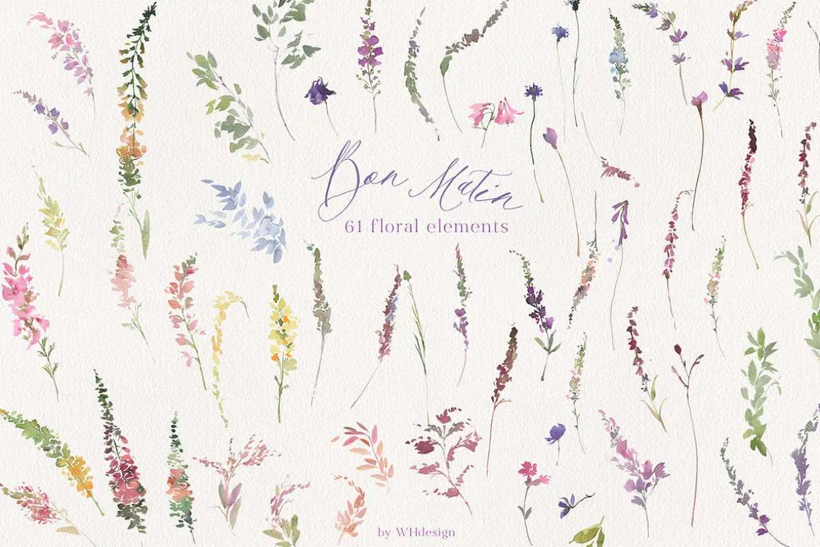 Bon Matin Watercolor Floral Clip Art