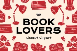 Book Lovers Linocut Clipart