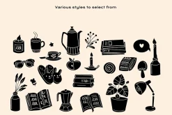 Book Lovers Linocut Clipart