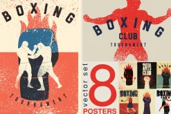 Boxing grunge vector poster set.