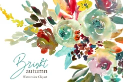 Bright Autumn Watercolor Flowers