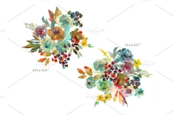 Bright Autumn Watercolor Flowers