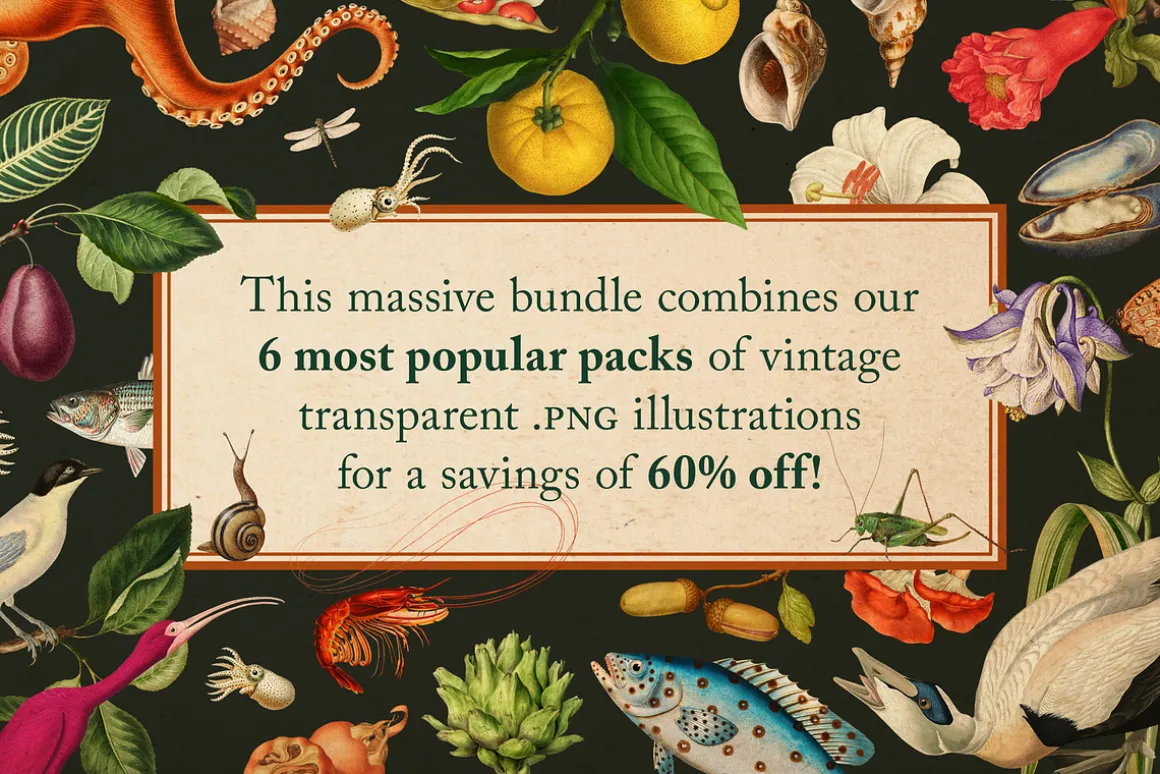 BUNDLE: 375 Vintage Clipart 6-in-1