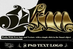 Bundle 4 PSD Y2K Gplden Text Effect