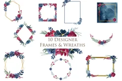 Burgundy & Navy Floral Clip Art