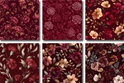 Burgundy Oil Floral Digital Paper