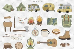 Camping life clipart set