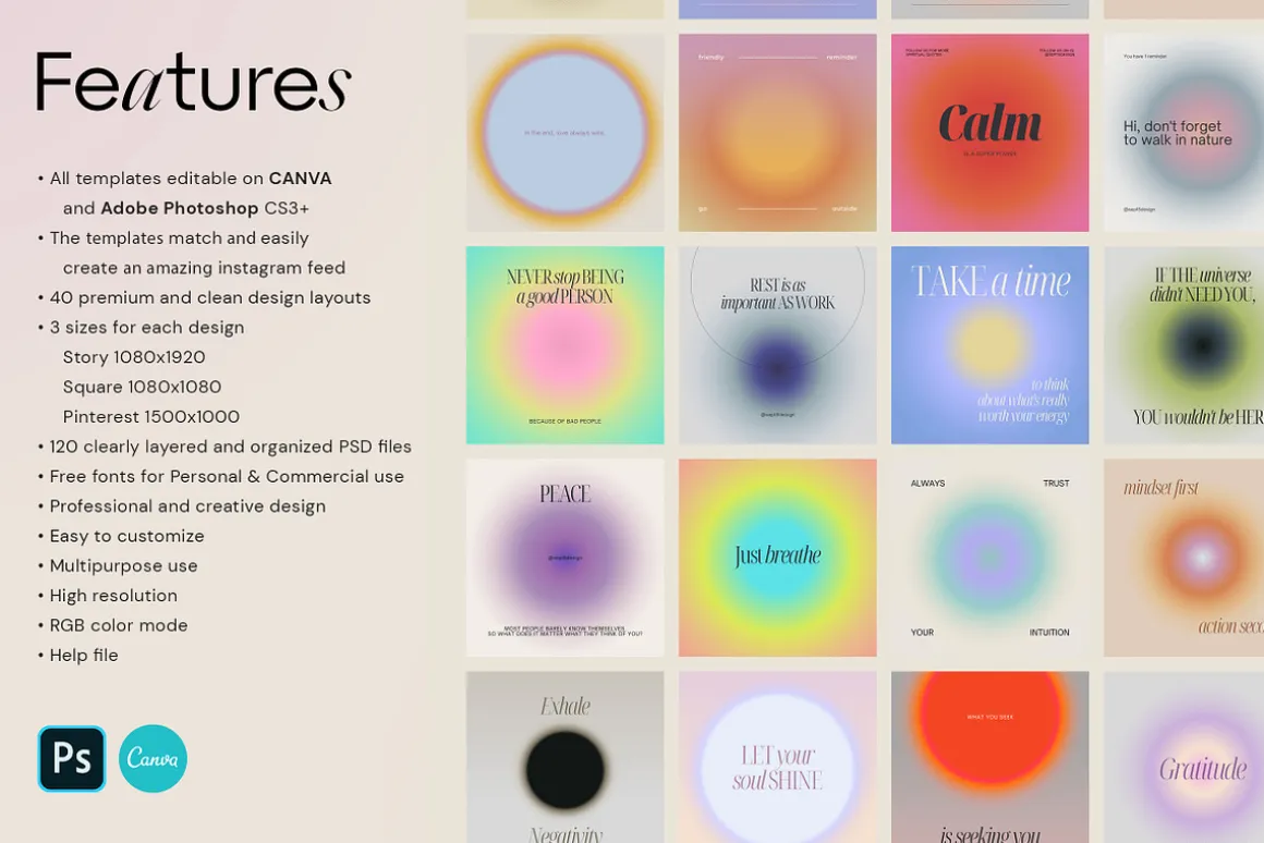 Canva Instagram Gradient Quotes + PS
