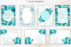 Card template watercolor blue fowers