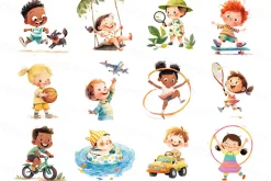 Cartoon children outdoors activities