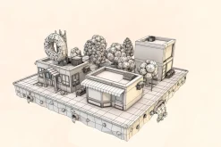 Cartoon City Block Cafe Building
