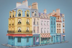 Cartoon city facades