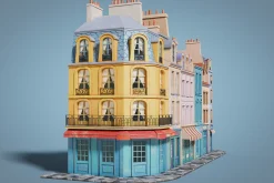 Cartoon city facades