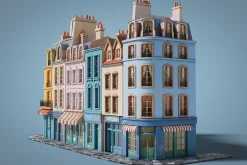 Cartoon city facades
