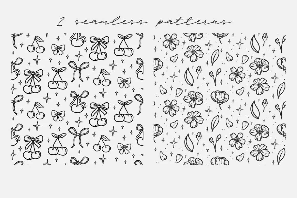 Cherry Vibe Cute Outline Clipart Set