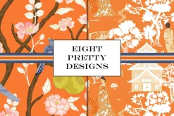 Chinoiserie Patterns Orange Vector