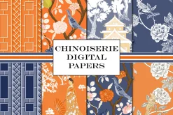Chinoiserie Patterns Orange Vector