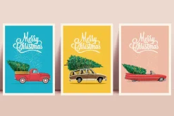 Christmas cards set with xmas trees