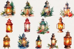 Christmas Lanterns Clipart. AI