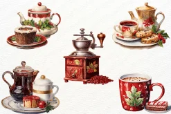 Christmas Coffee Watercolor Clipart