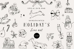 Christmas holiday doodle line art