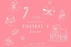 Christmas holiday doodle line art