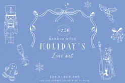 Christmas holiday doodle line art