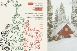 Christmas Line Art Hand Drawn Set