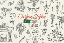 Christmas Line Art Hand Drawn Set