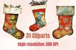 Christmas Socks Mixed Media Clipart