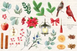 Christmas Watercolor Clipart Set
