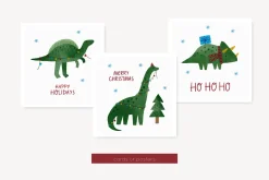 Christmas watercolor dinosaurs
