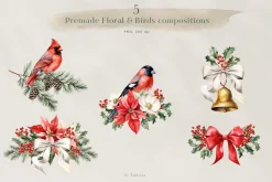 Christmas watercolor floral set