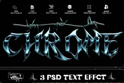Chrome Text Effect 3 PSD Photoshop