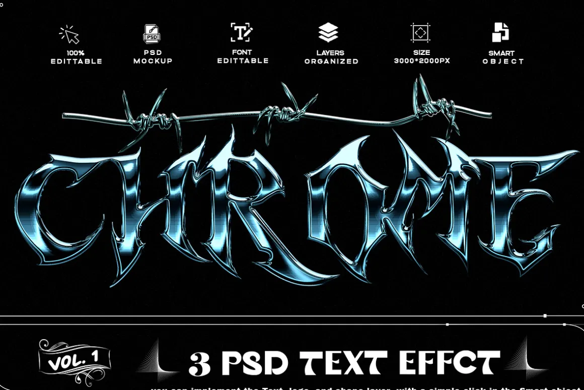 Chrome Text Effect 3 PSD Photoshop