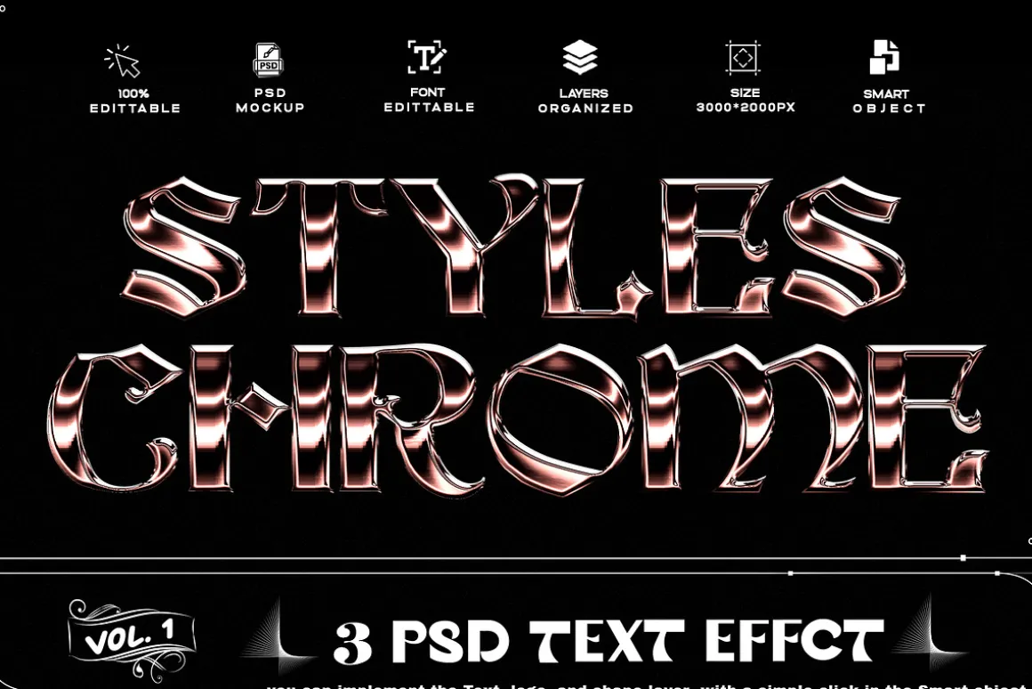 Chrome Text Effect 3 PSD Photoshop