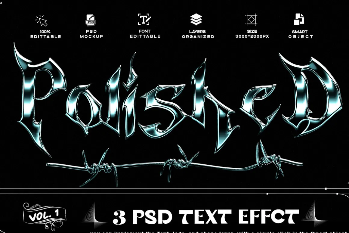 Chrome Text Effect 3 PSD Photoshop