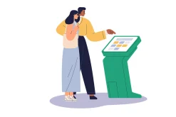Clients use finance services in bank