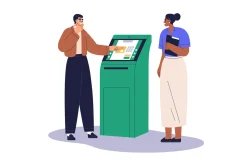 Clients use finance services in bank